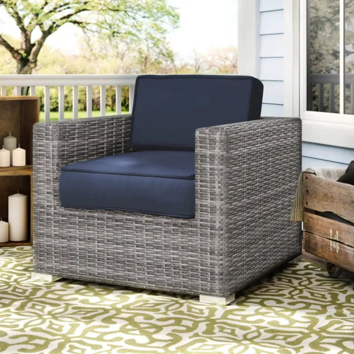 Patio Armchair With Cushions | Four Olefin Cushions | Industrial Accents | Weather-Resistant Build