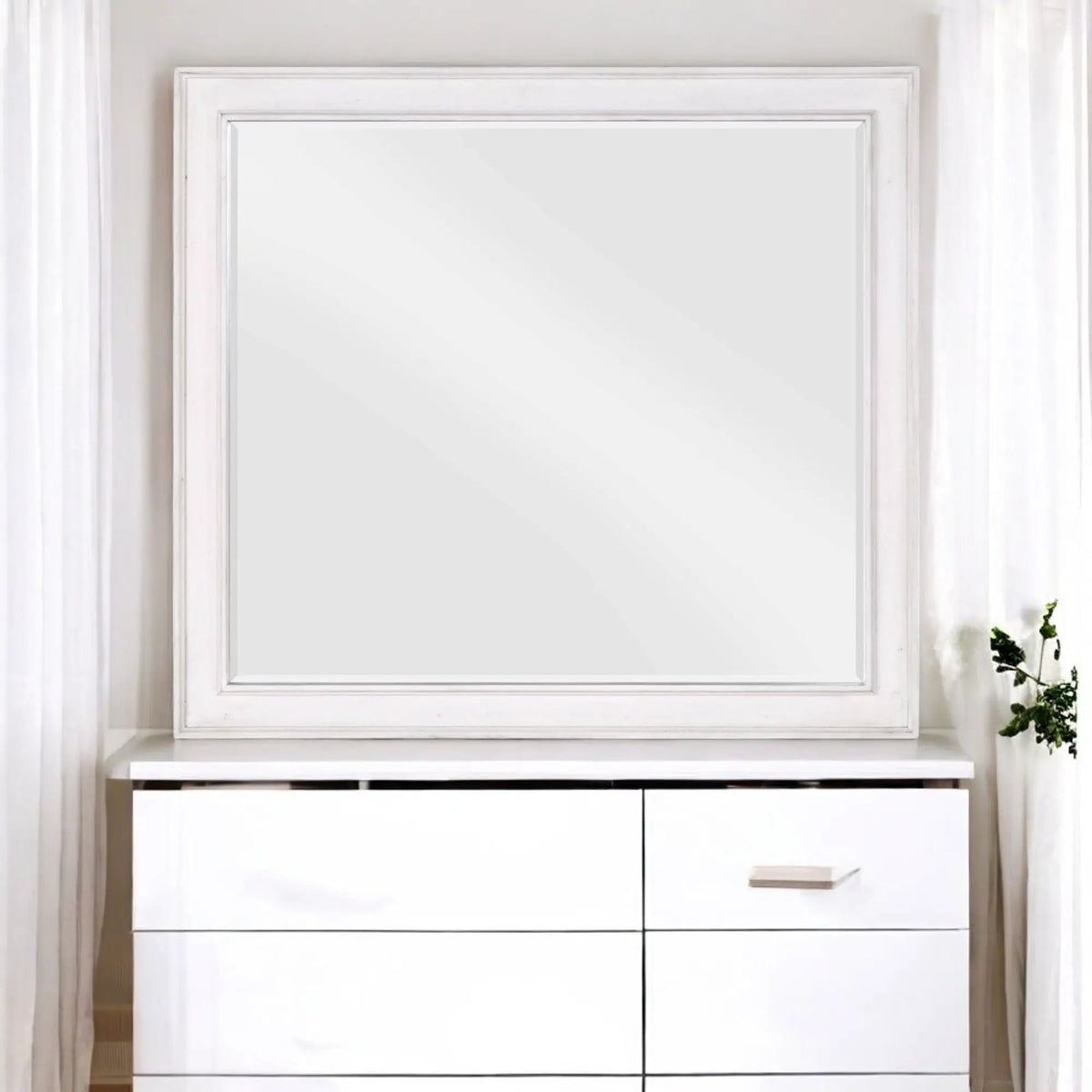 Katia Weathered Mirror | White | 1 Inch Beveled Edge | 42 Inch Width