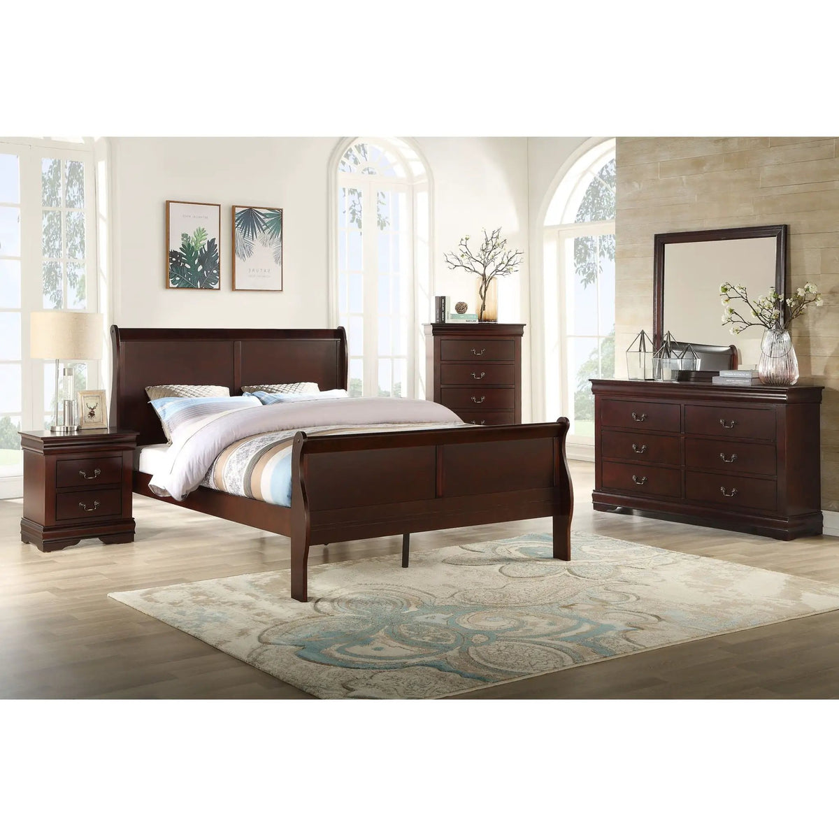 Louis Philip Cherry Chest | Five Deep Drawers | Soft Close