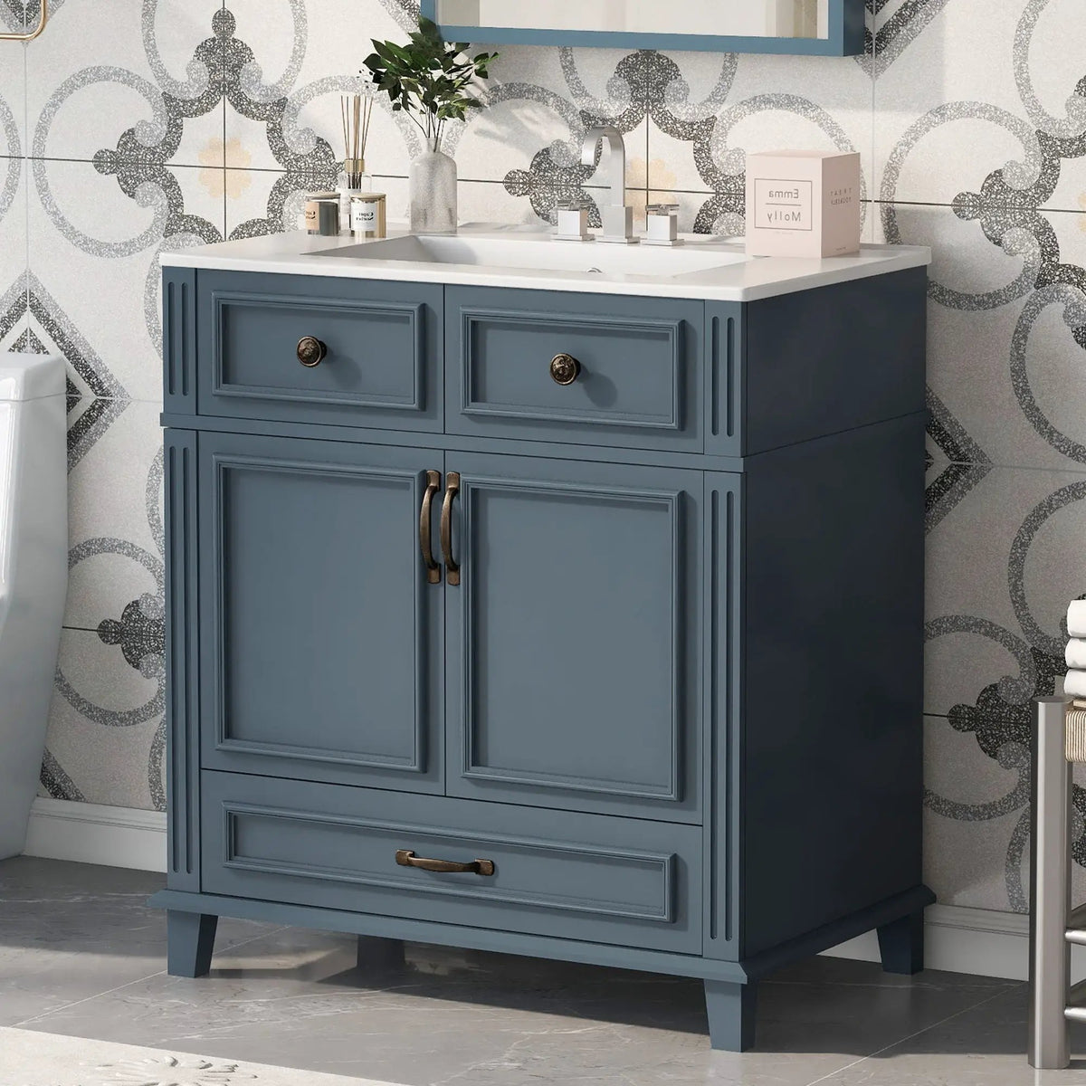 29 Inch Bathroom Vanity | Rubberwood Frame | Ceramic Sink | Soft Closing Doors