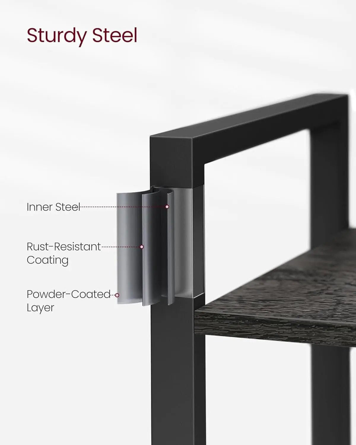 Five Tier Bookshelf With Steel Frame Charcoal Gray Black from PriceLows™