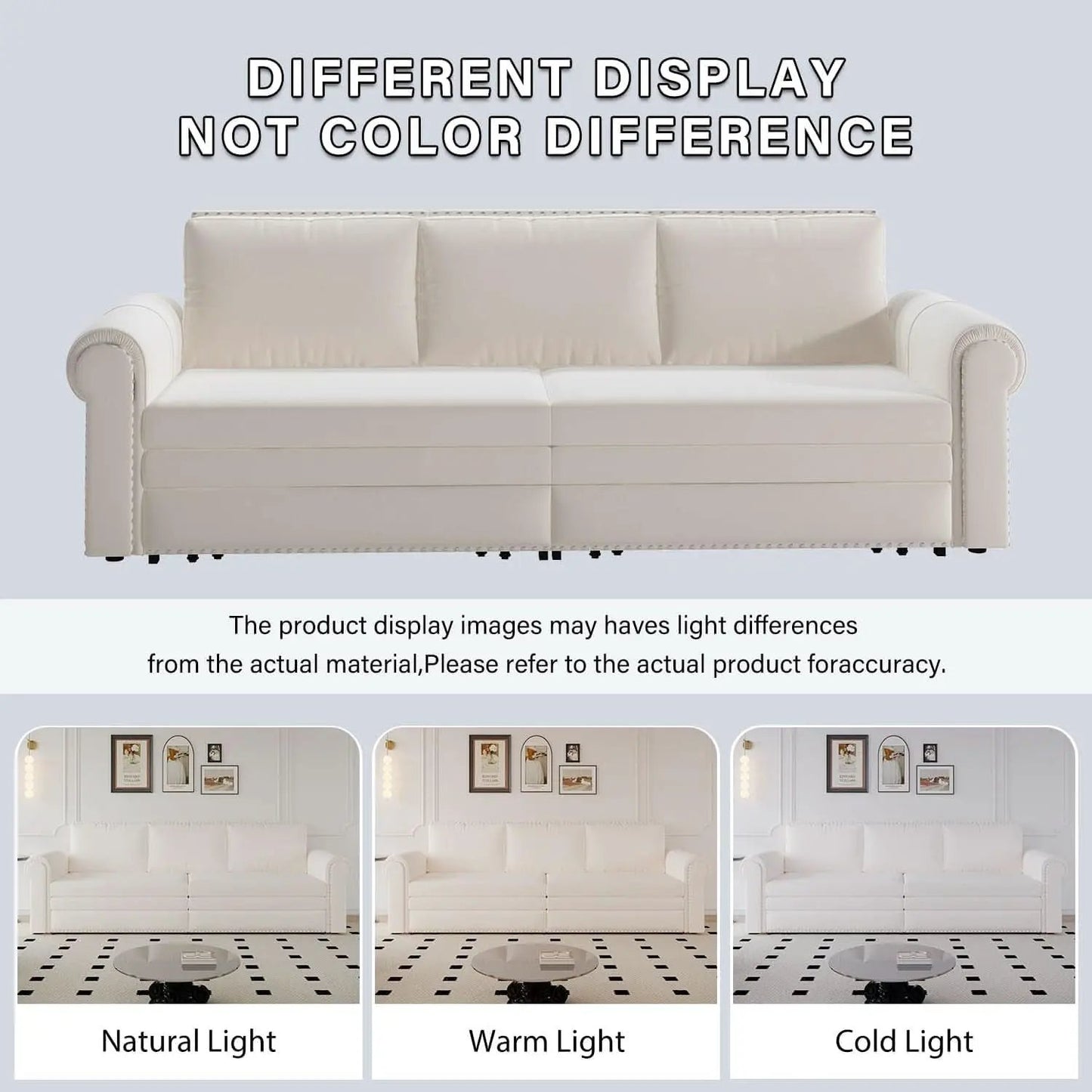 King Size Multifunctional Sleeper Sofa Beige Velvet from PriceLows™