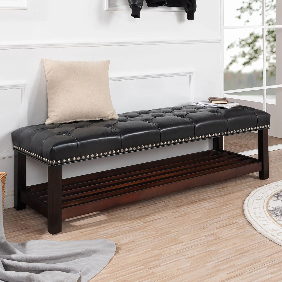 Bedroom End Of Bed Bench Tufted Upholstered End Of Bed Bench End Of Bed Entrance | 2 Pieces | Solid Wood | Bedroom