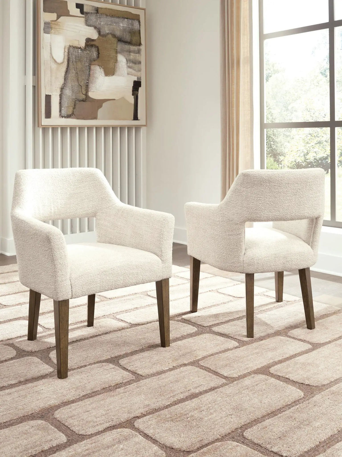 Marxmore Dining Arm Chairs | Set Of 2 | Beige And Brown | Upholstered Seats