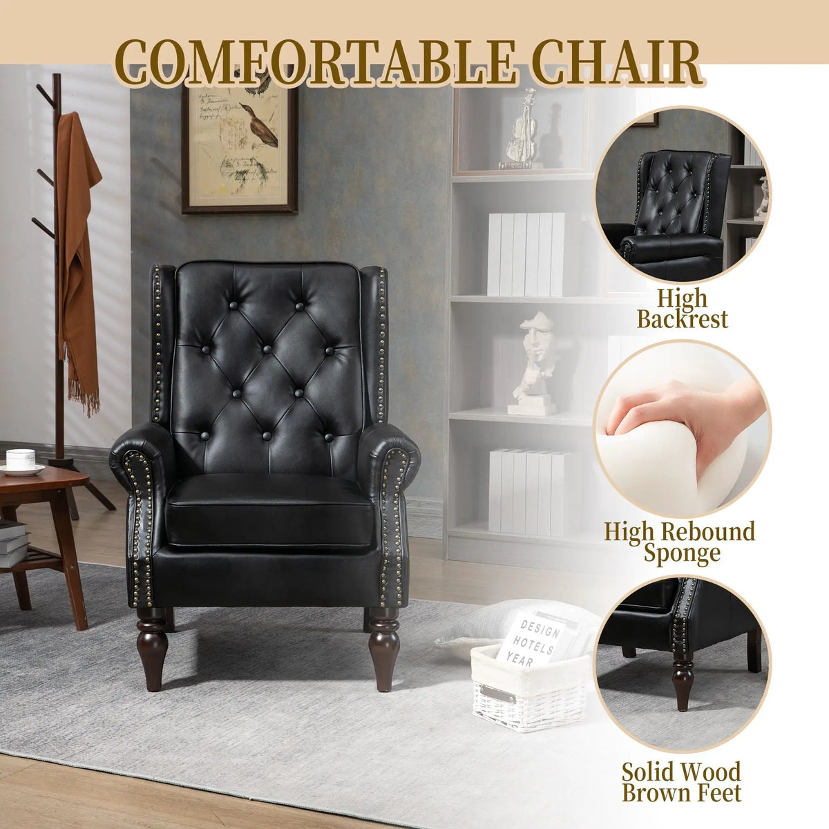 Modern Accent Armchair | Rubber Wood Legs | High Resilience Foam
