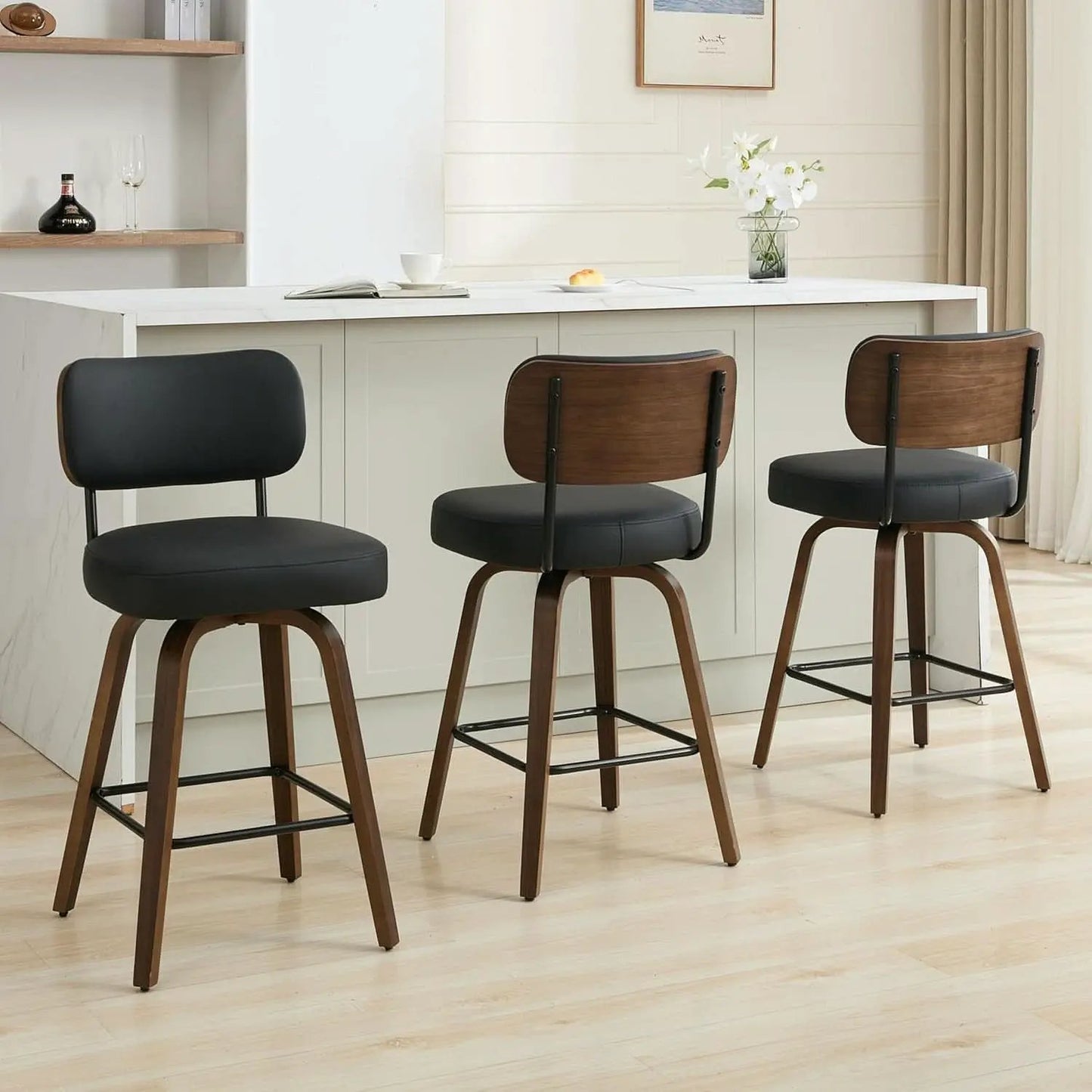 Swivel Bar Stools Set Of 4 26 Inch Counter Height Black from PriceLows™