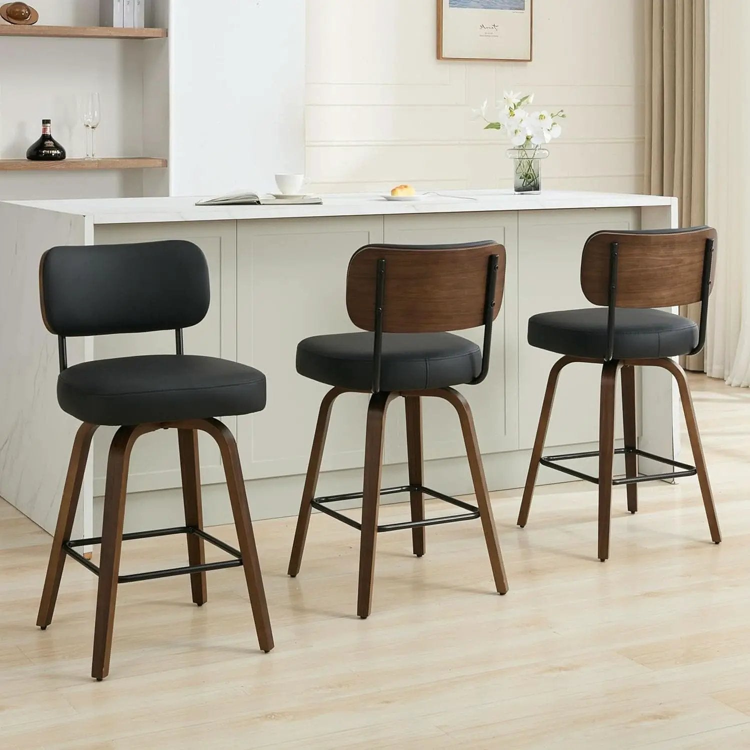 Swivel Bar Stools Set Of 4 26 Inch Counter Height Black from PriceLows™