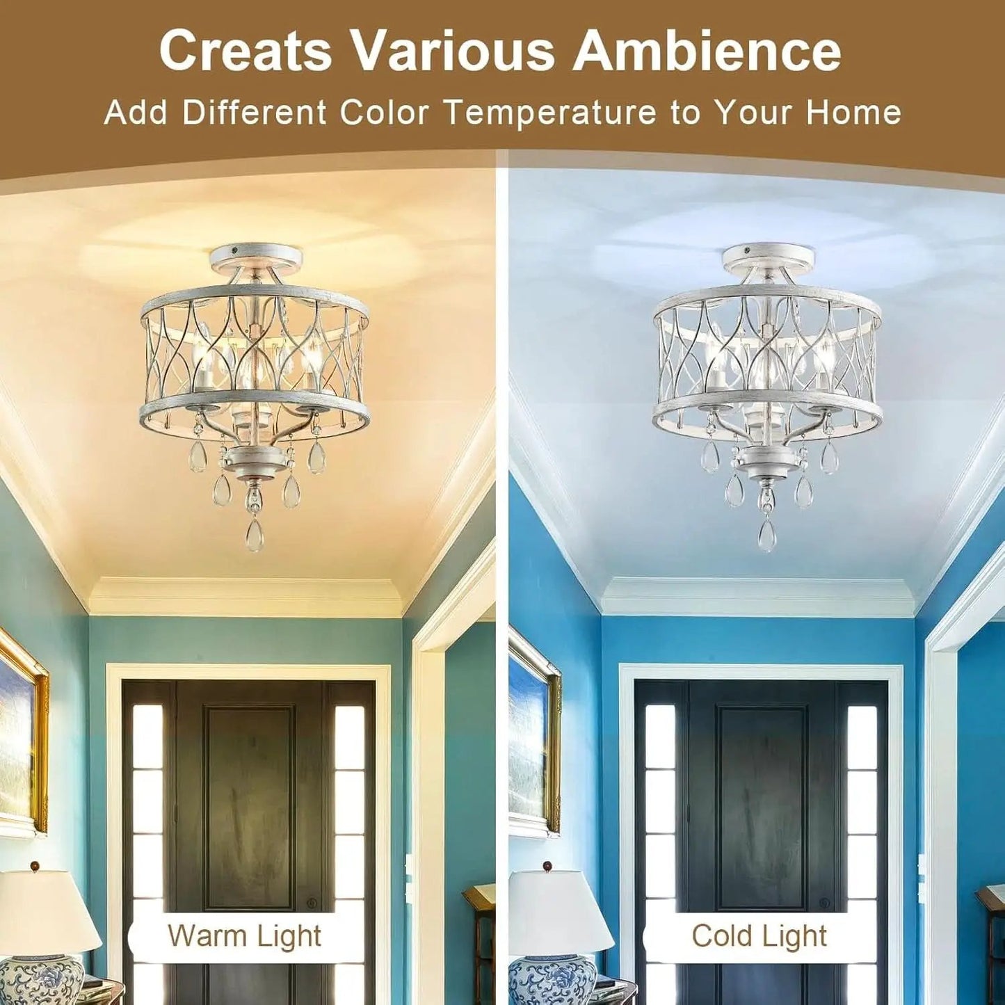 Farmhouse Crystal Ceiling Light Three Light White Fixture from PriceLows™