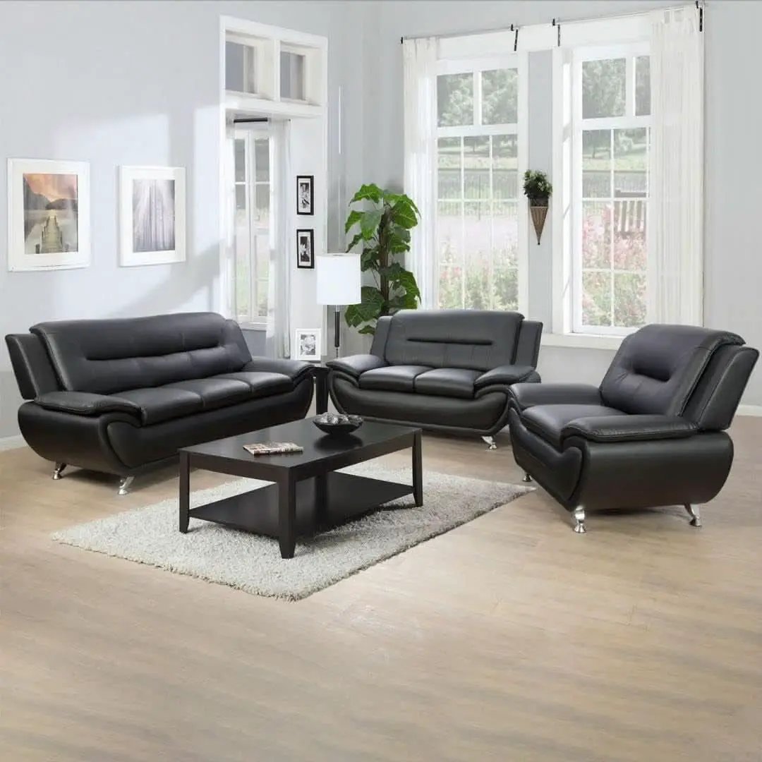 3 Piece Black Sofa Set Modern Living Room Couch Set Sofa Loveseat Chair For Home Decor from PriceLows™