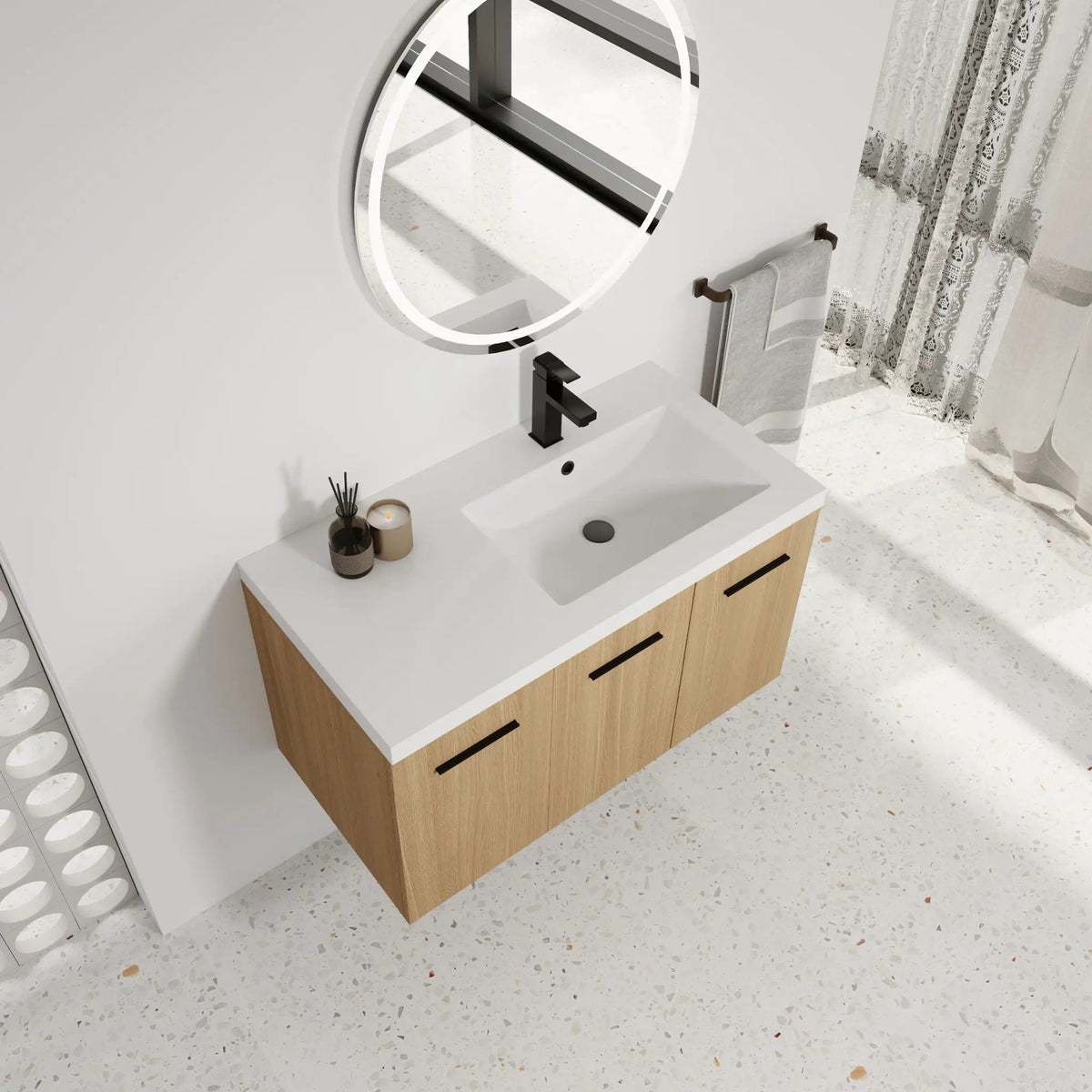 Wall Mounted Floating Bathroom Vanity | 3 Door Modular | Gel Coat Sink