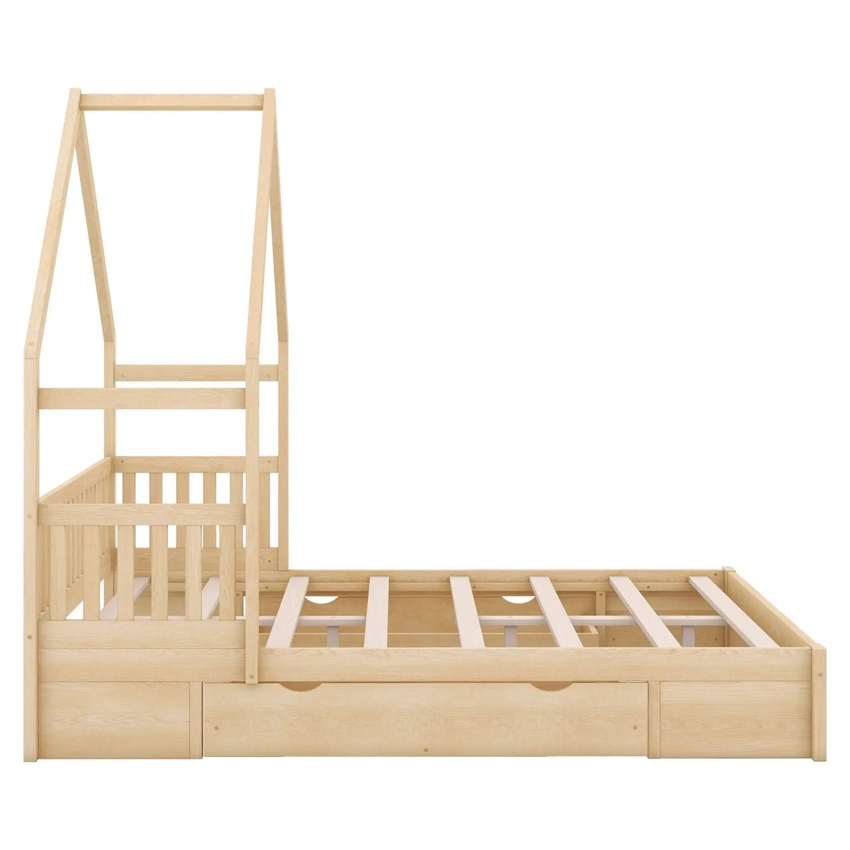 Platform Bed | Solid Pine Frame | Full Guardrail | 2 Drawers