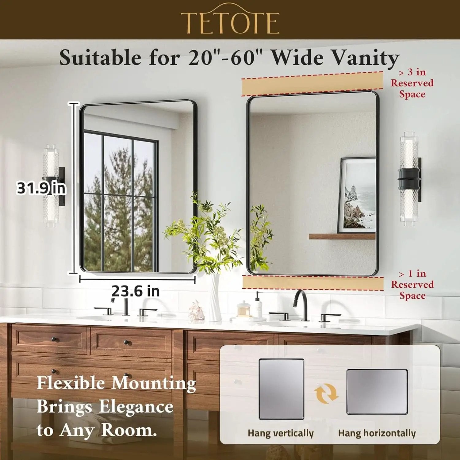Matte Black Bathroom Vanity Mirror 24x32 Wall Mounted from PriceLows™