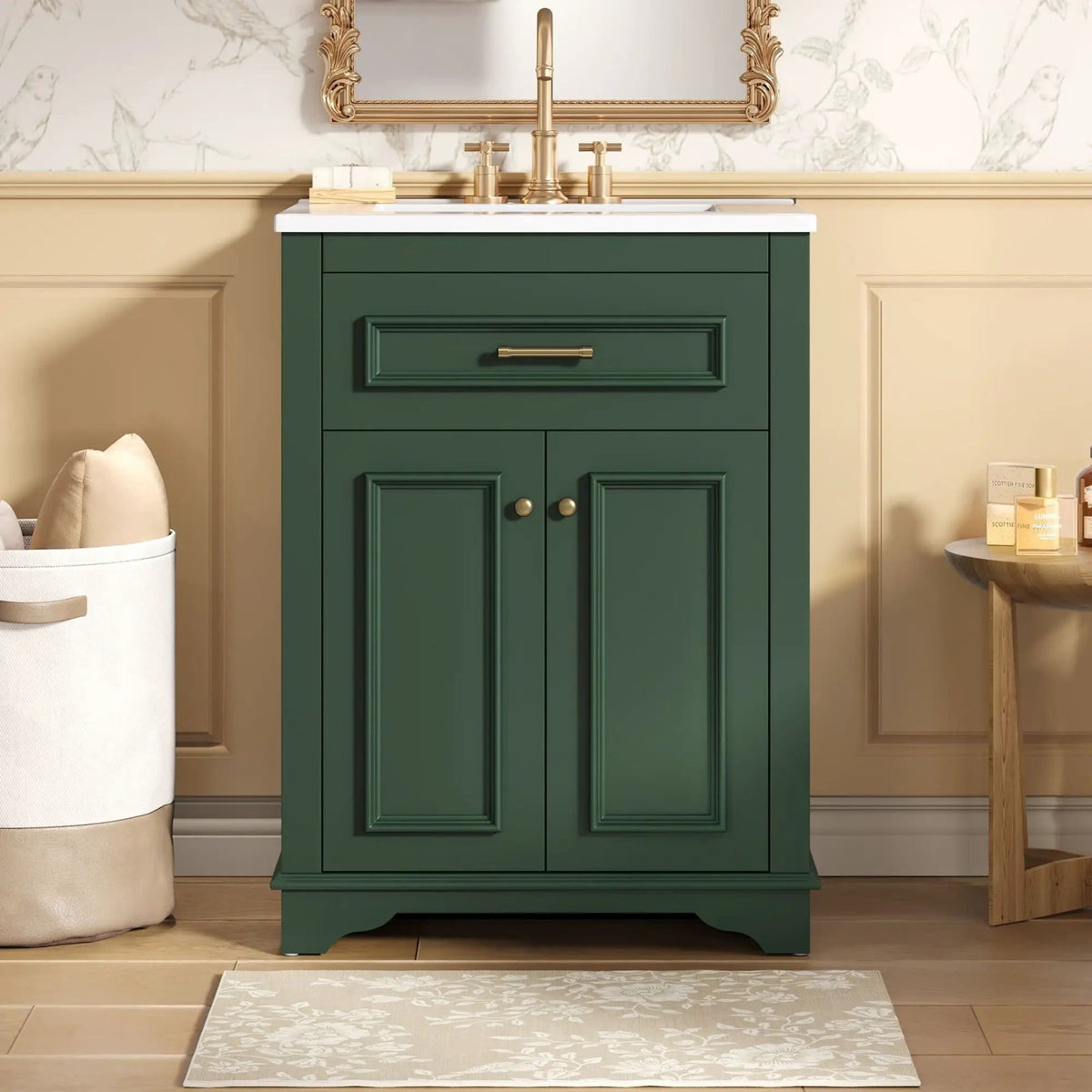 Bathroom Vanity With Integrated Sink, 2 Door Cabinet With Tip Out Drawer | 3 Pieces | Solid Wood & Iron | Bathroom