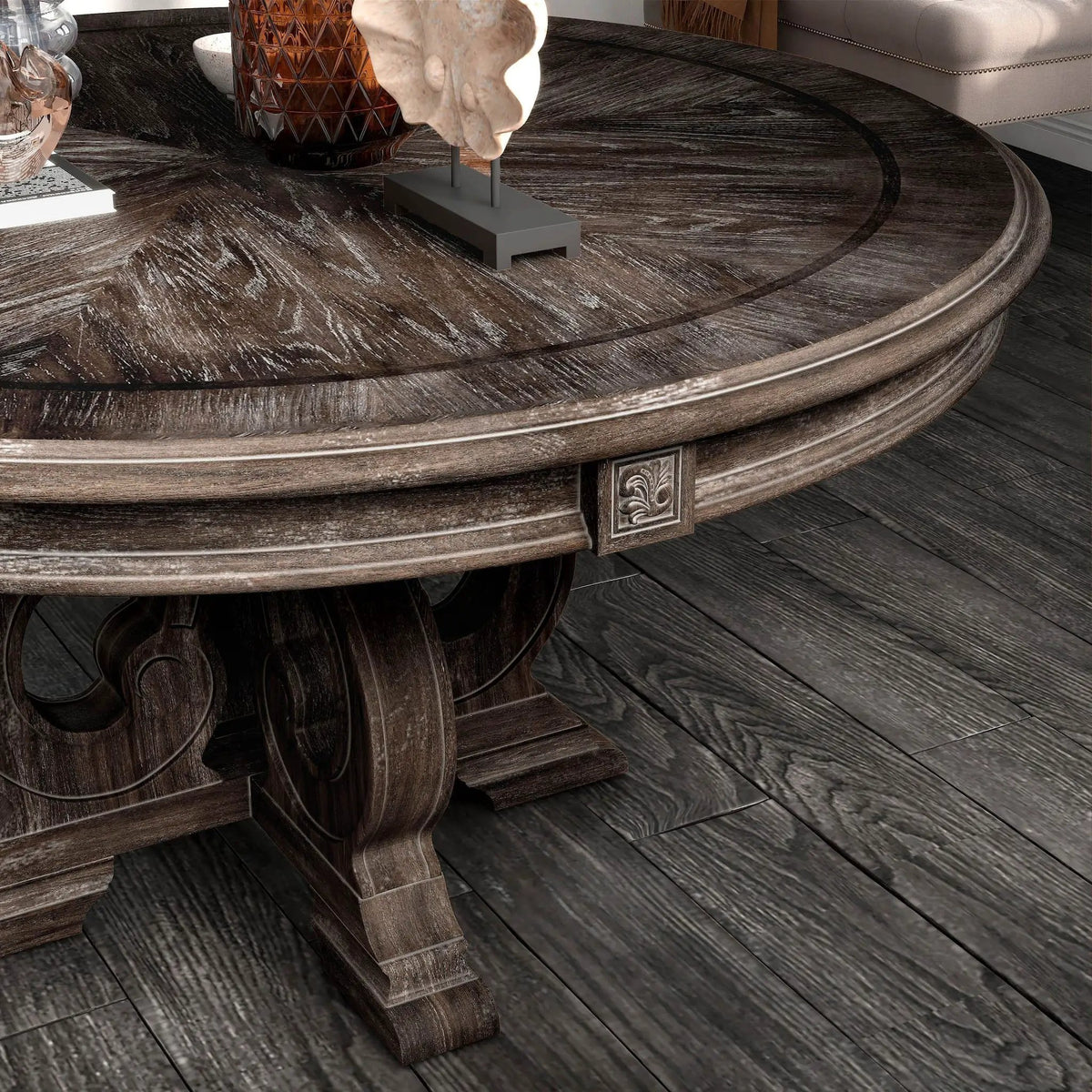Round Dining Set | 7-Piece | Rustic Style | Pedestal Base Table With Side Chairs
