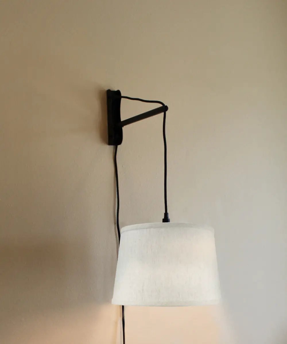 Wall Mount Pendant | Plug In | 12 Inch | Black Shallow Drum Oatmeal