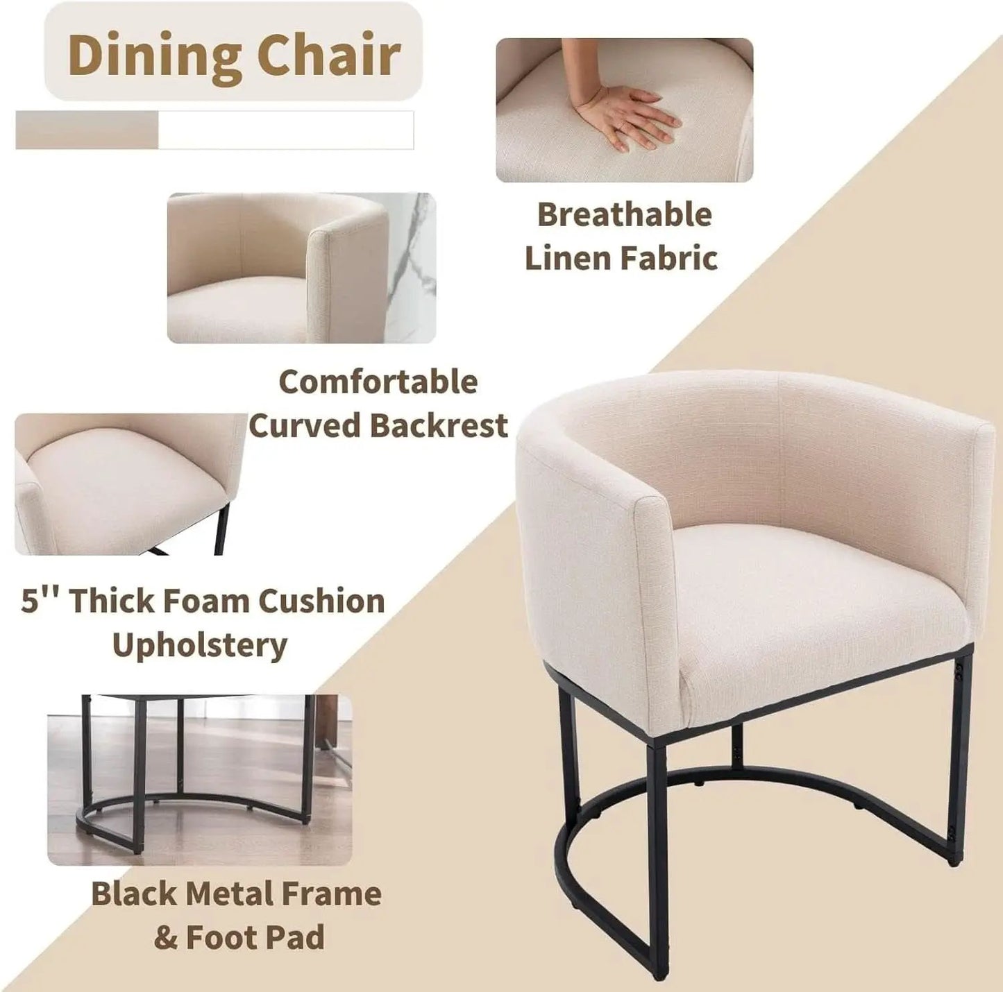 Cream Upholstered Barrel Dining Chairs 18.5-Inch Wide from PriceLows™