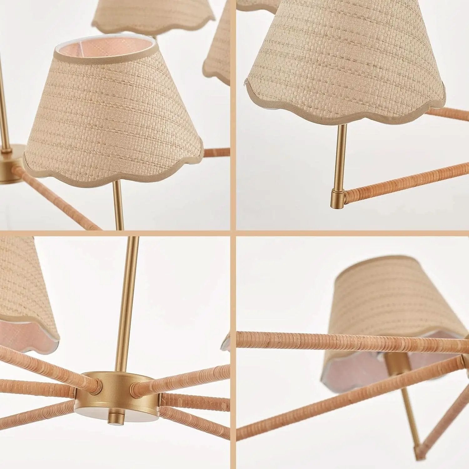 39 Inch Boho Rattan Chandelier Pendant Light 6 Lights from PriceLows™
