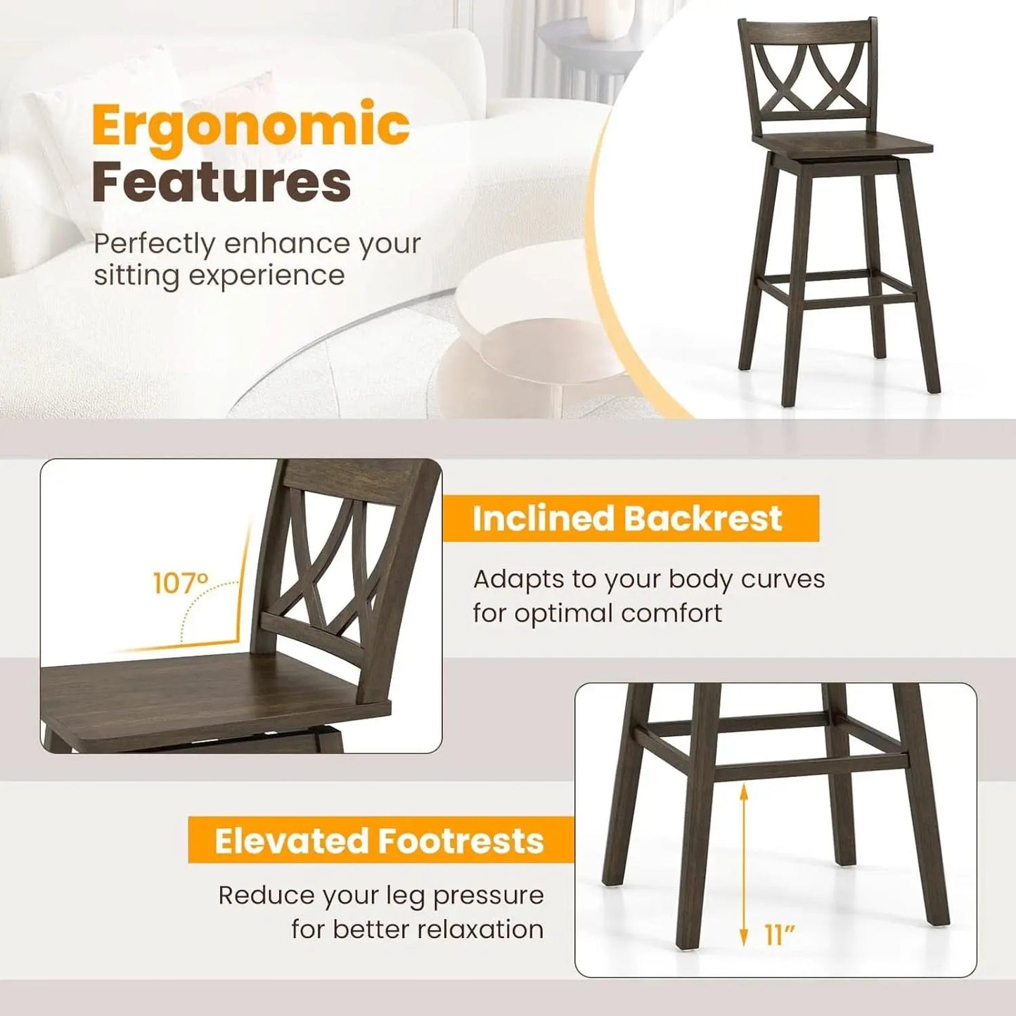 Swivel Wooden Bar Stools Set of Four Dark Grey from PriceLows™