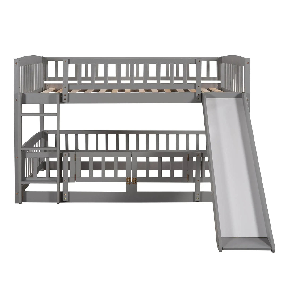 Low Bunk Bed With Slide | Fence And Ladder | Built-In Play Area | Kids Bedroom