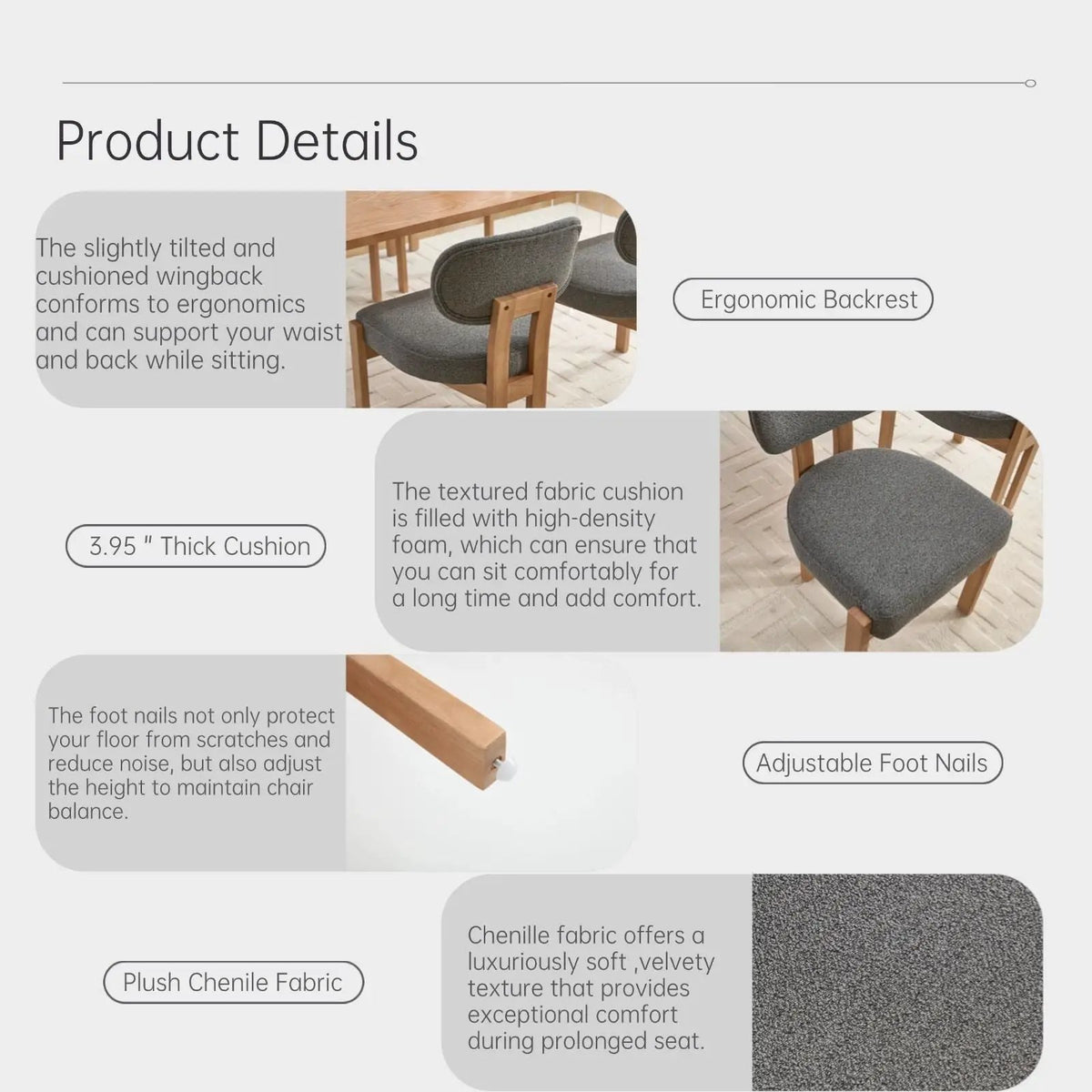 Ergonomic Dining Chairs | Set Of 2 | Wingback Design | Adjustable Feet