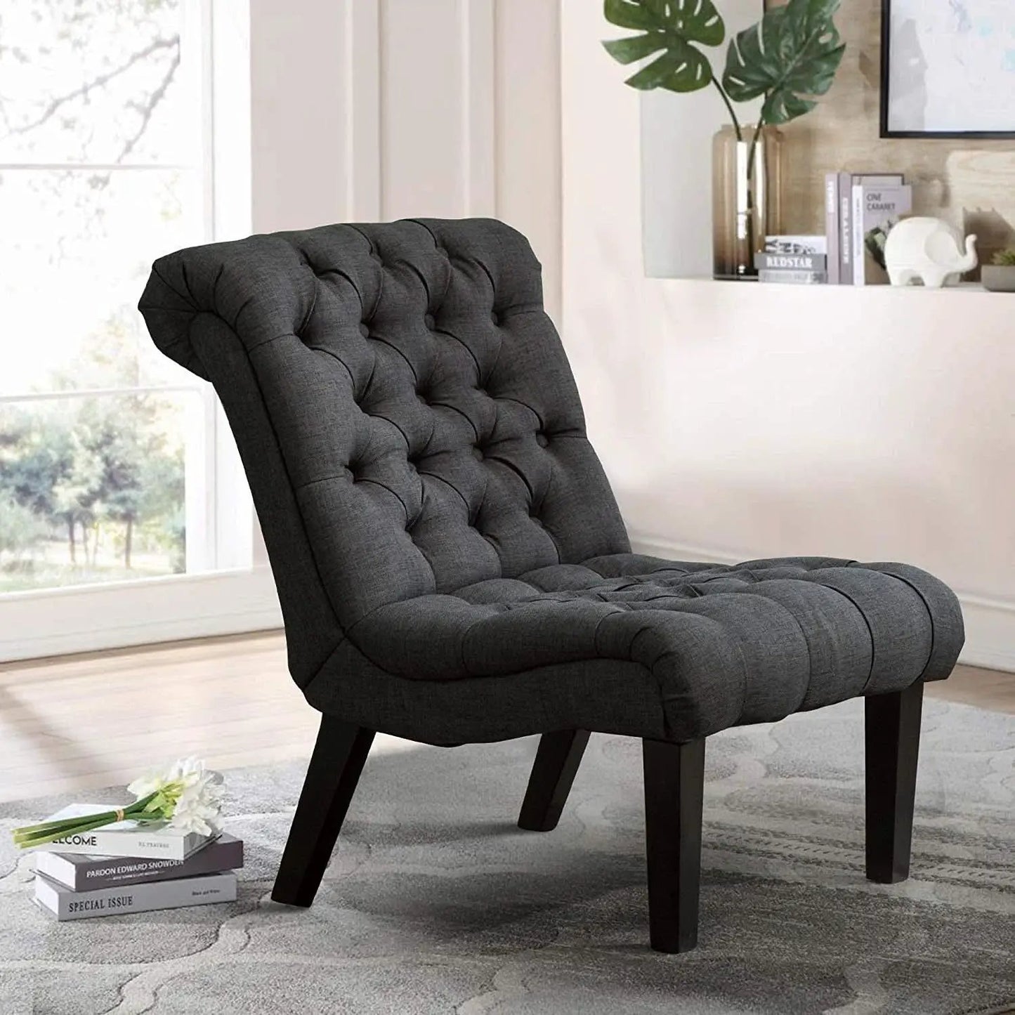 Gray Accent Chair With Wood Legs For Living Room Decor from PriceLows™