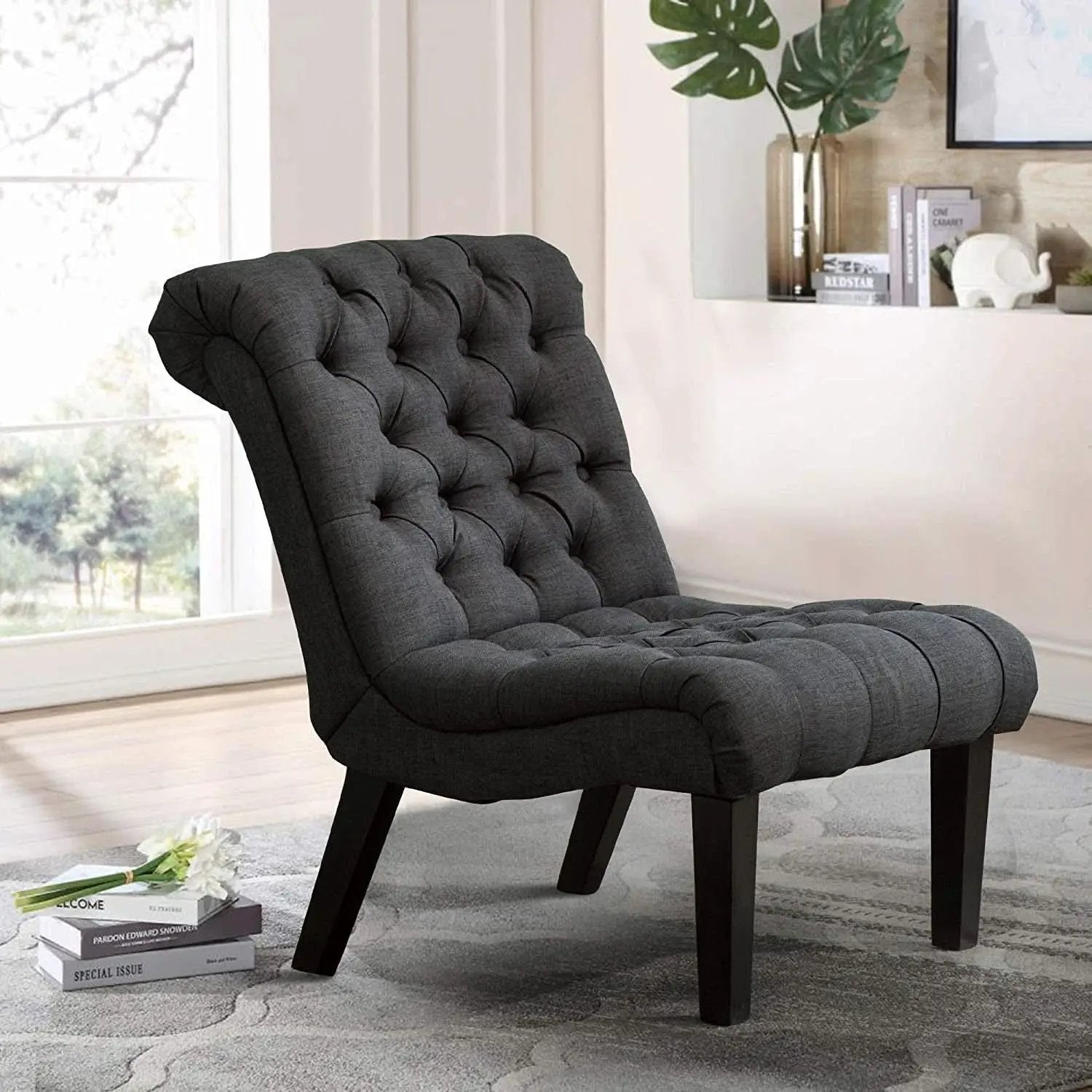 Gray Accent Chair With Wood Legs For Living Room Decor from PriceLows™