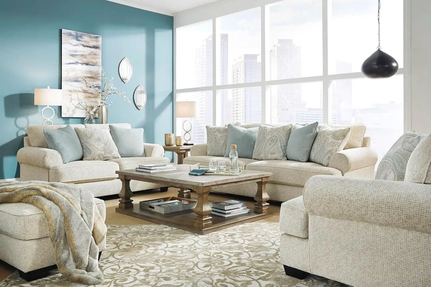 Beige Chenille Upholstered Ottoman With Cushioned Comfort from PriceLows™