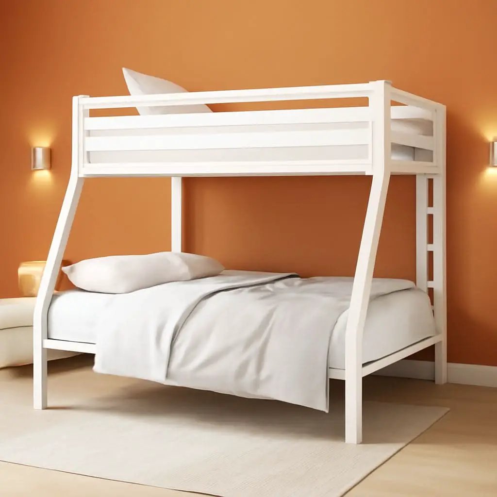 Metal Loft Bunk Bed Twin Over Full Size With Guardrail And Ladder Cream White from PriceLows™