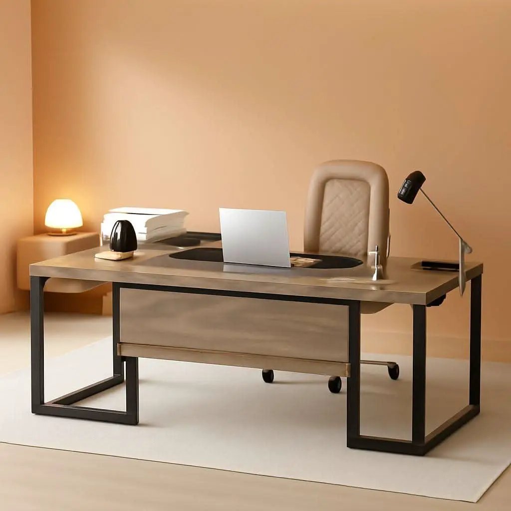 Extra Large L Shaped Executive Desk Retro Gray Drawer Cabinet from PriceLows™