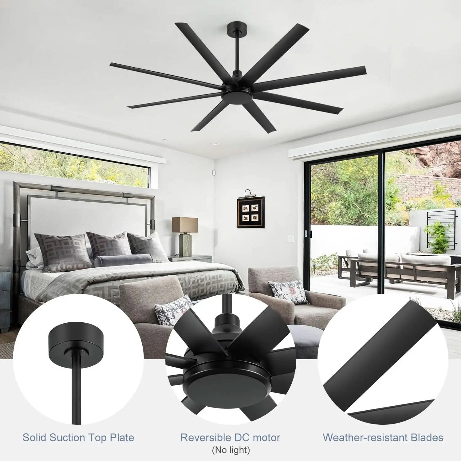 65 Inch Matte Black Ceiling Fan With Remote Quiet DC Motor from PriceLows™
