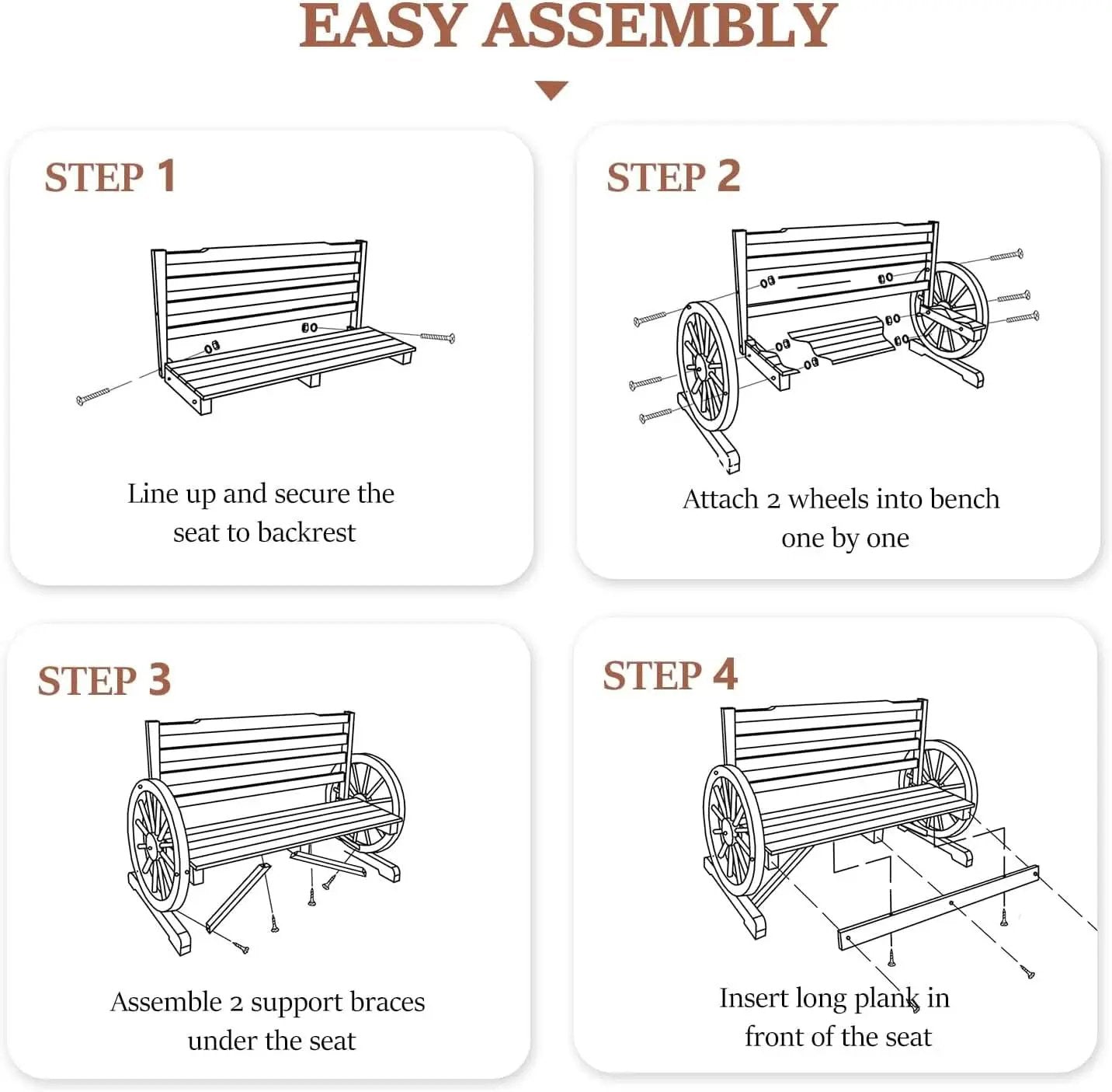 Rustic Wooden Garden Bench with Wagon Wheel Arms from PriceLows™