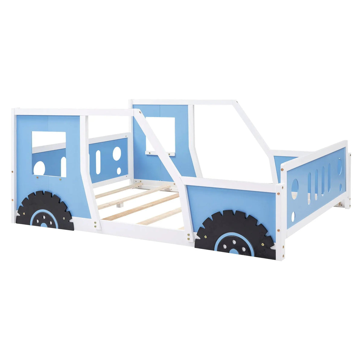 Car Shaped Platform Bed | Solid Pine Wood | Decorative Wheels