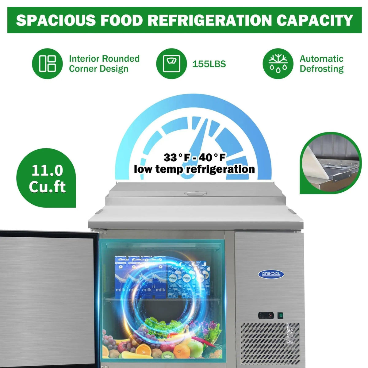 44-Inch Commercial Pizza Prep Table With Built-In 11 Cu.Ft Refrigerator | 44 Inch | 11 Cu Ft | Home