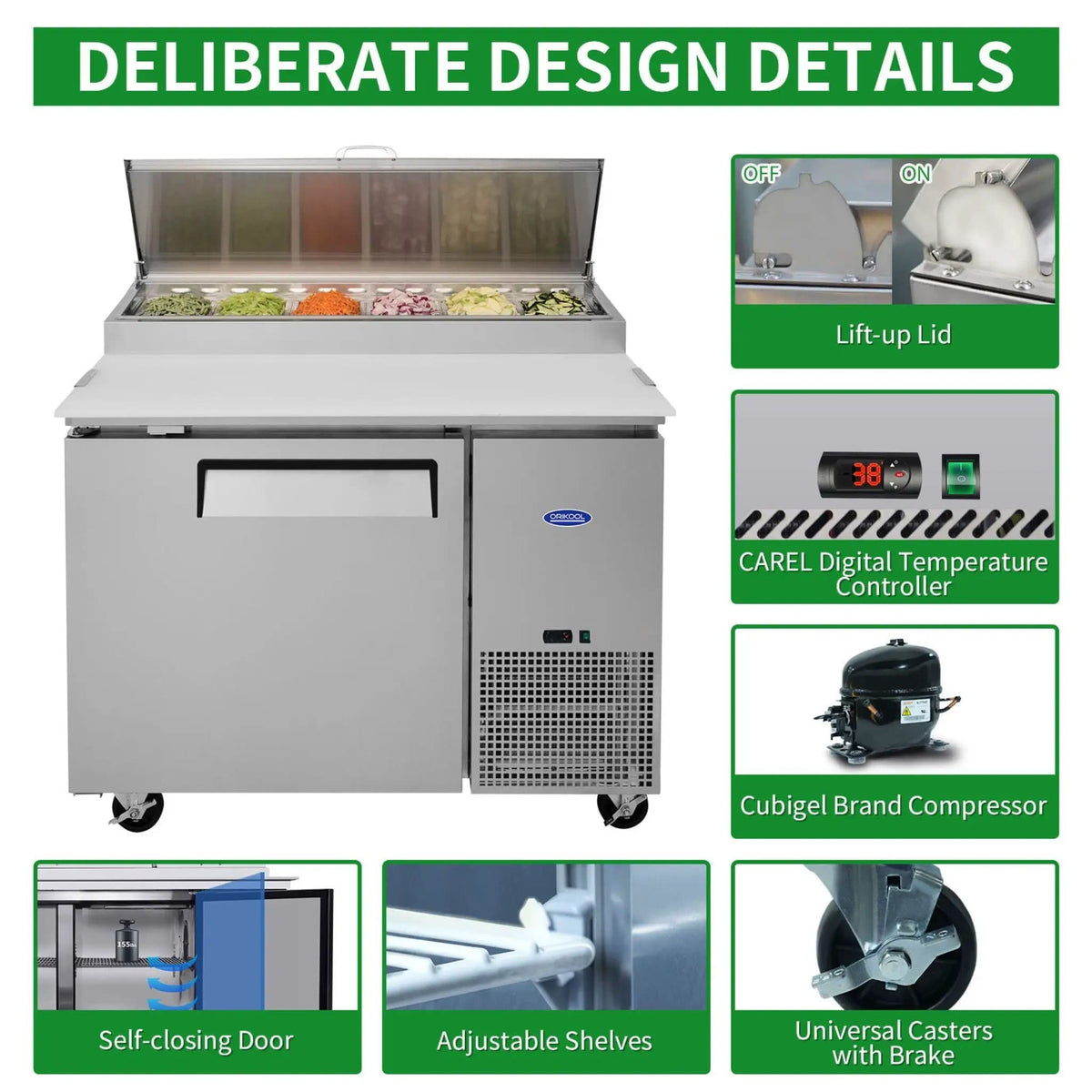 44-Inch Commercial Pizza Prep Table With Built-In 11 Cu.Ft Refrigerator | 44 Inch | 11 Cu Ft | Home