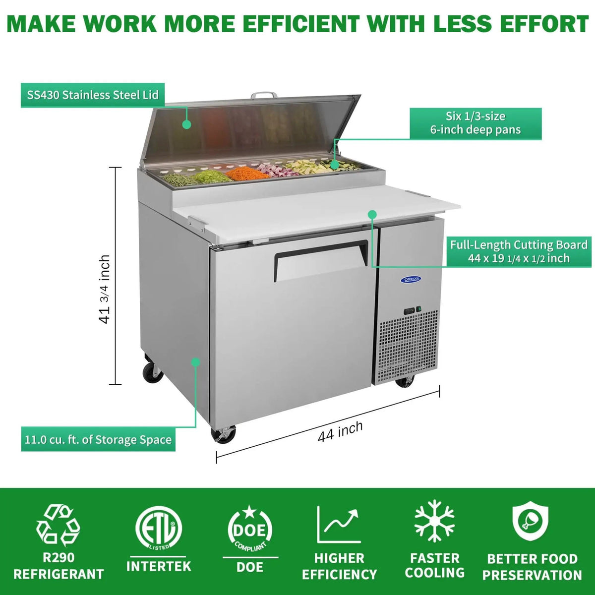 44-Inch Commercial Pizza Prep Table With Built-In 11 Cu.Ft Refrigerator | 44 Inch | 11 Cu Ft | Home
