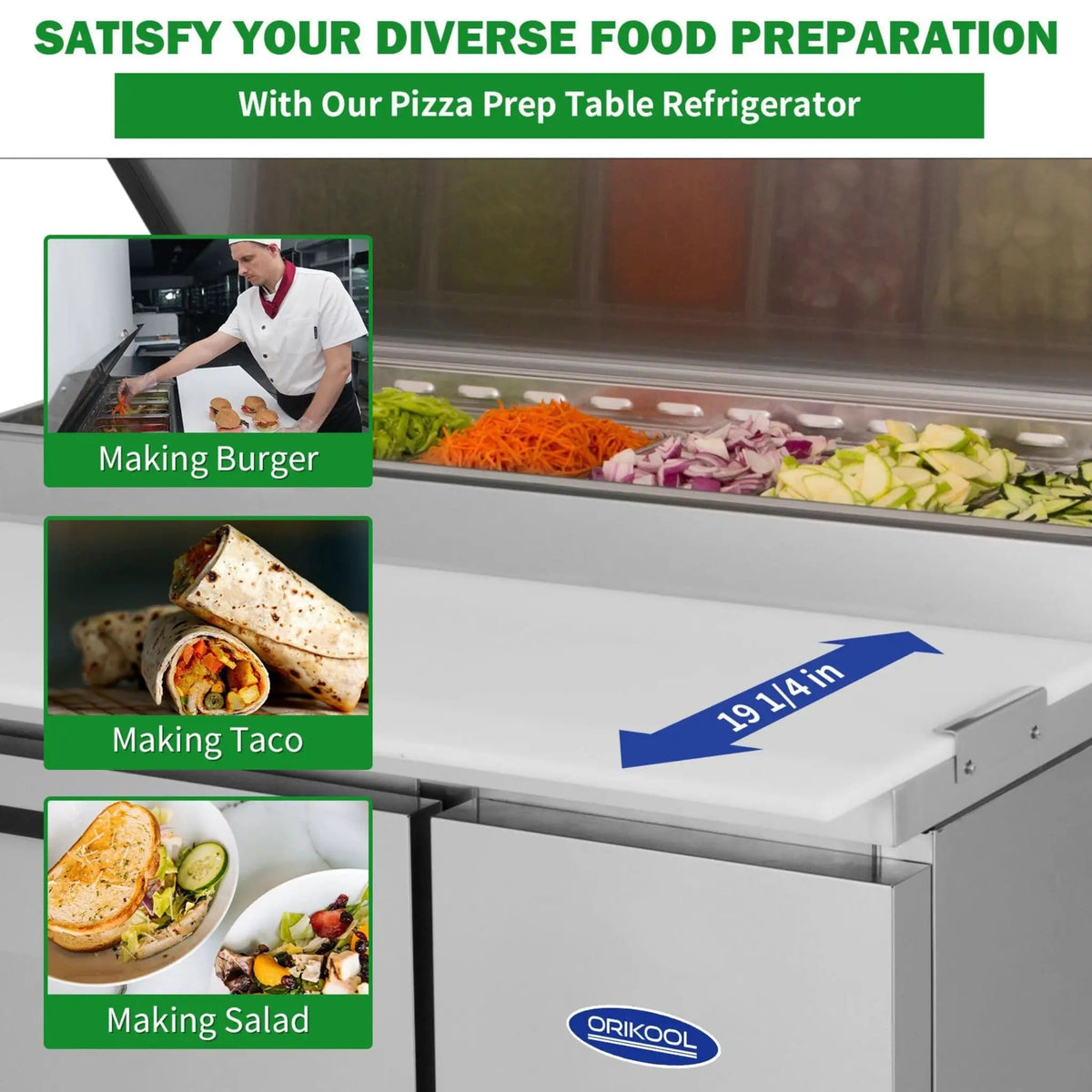 44-Inch Commercial Pizza Prep Table With Built-In 11 Cu.Ft Refrigerator | 44 Inch | 11 Cu Ft | Home