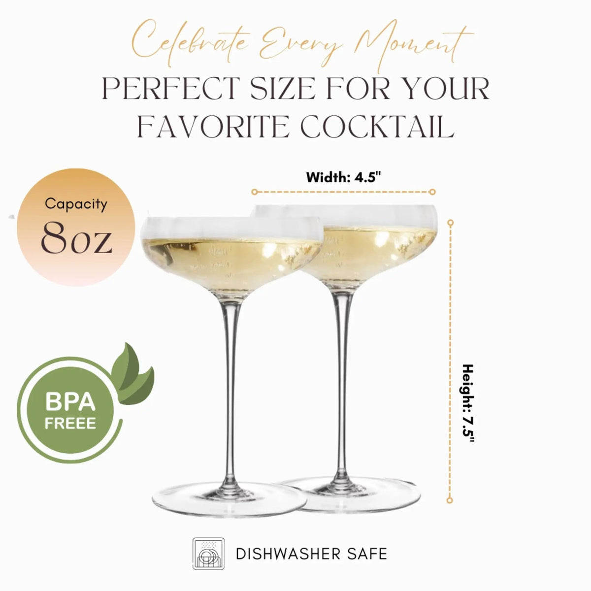 Rounded Coupe Glasses | Classic Stem | Crystal Glass | Cocktail Set