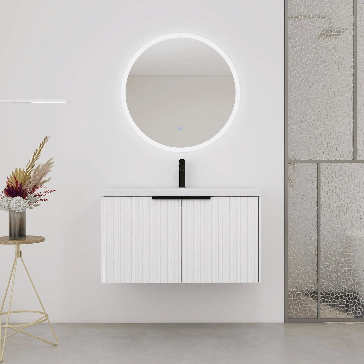 Contemporary Wall Mounted Bathroom Vanity With Resin Double Sink | 6 Pieces | Metal & Plywood | Bathroom