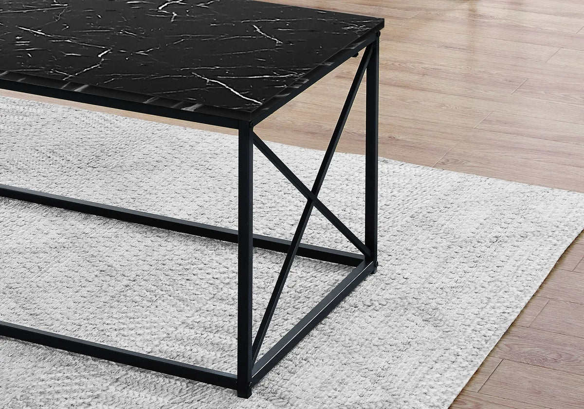 Marble Look Coffee Table Set | Set Of 3 | Metal X Design Frame | Contemporary Modern Style