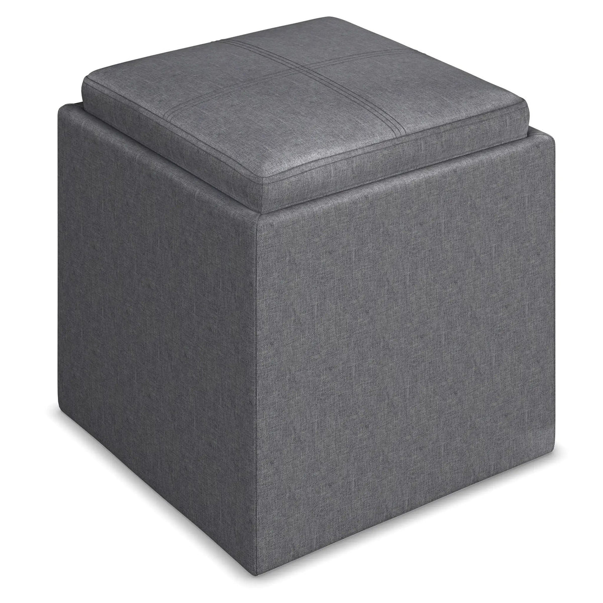 Rockwood Upholstered Cube Ottoman | Flip Over Serving Tray | Large Interior Storage | 16.9 Inch Cube