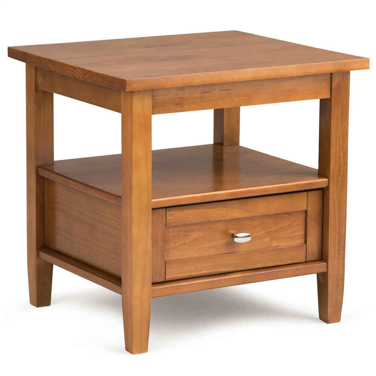 Warm Shaker Solid Wood Table | Bottom Drawer | Open Shelf Storage