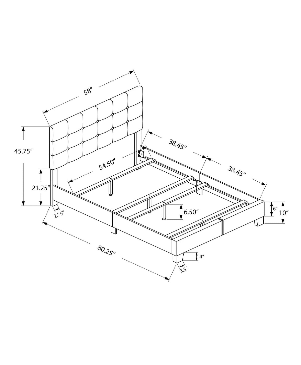 Upholstered Platform Bed Frame | Transitional Style | Frame Only | Thick Foam Padding