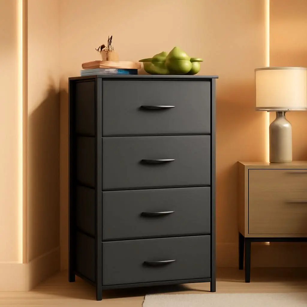 Compact 4 Drawer Dresser Dark Grey For Small Bedrooms from PriceLows™