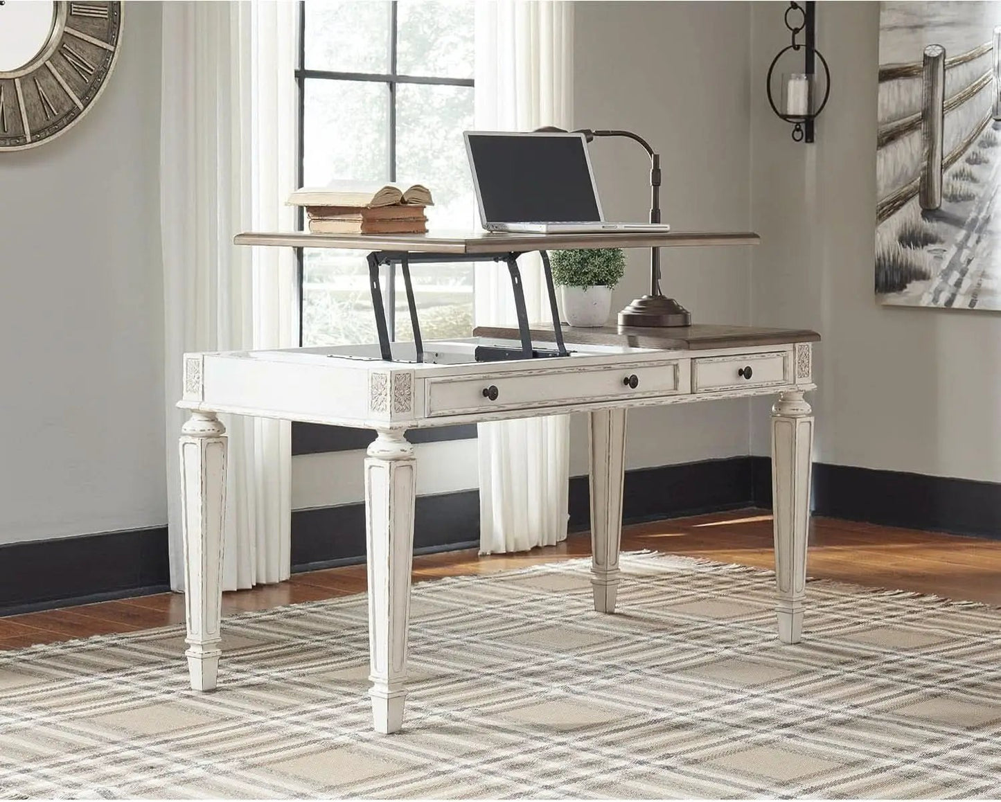 Realyn French Country 60 Inch Lift Top Desk USB Charging from PriceLows™