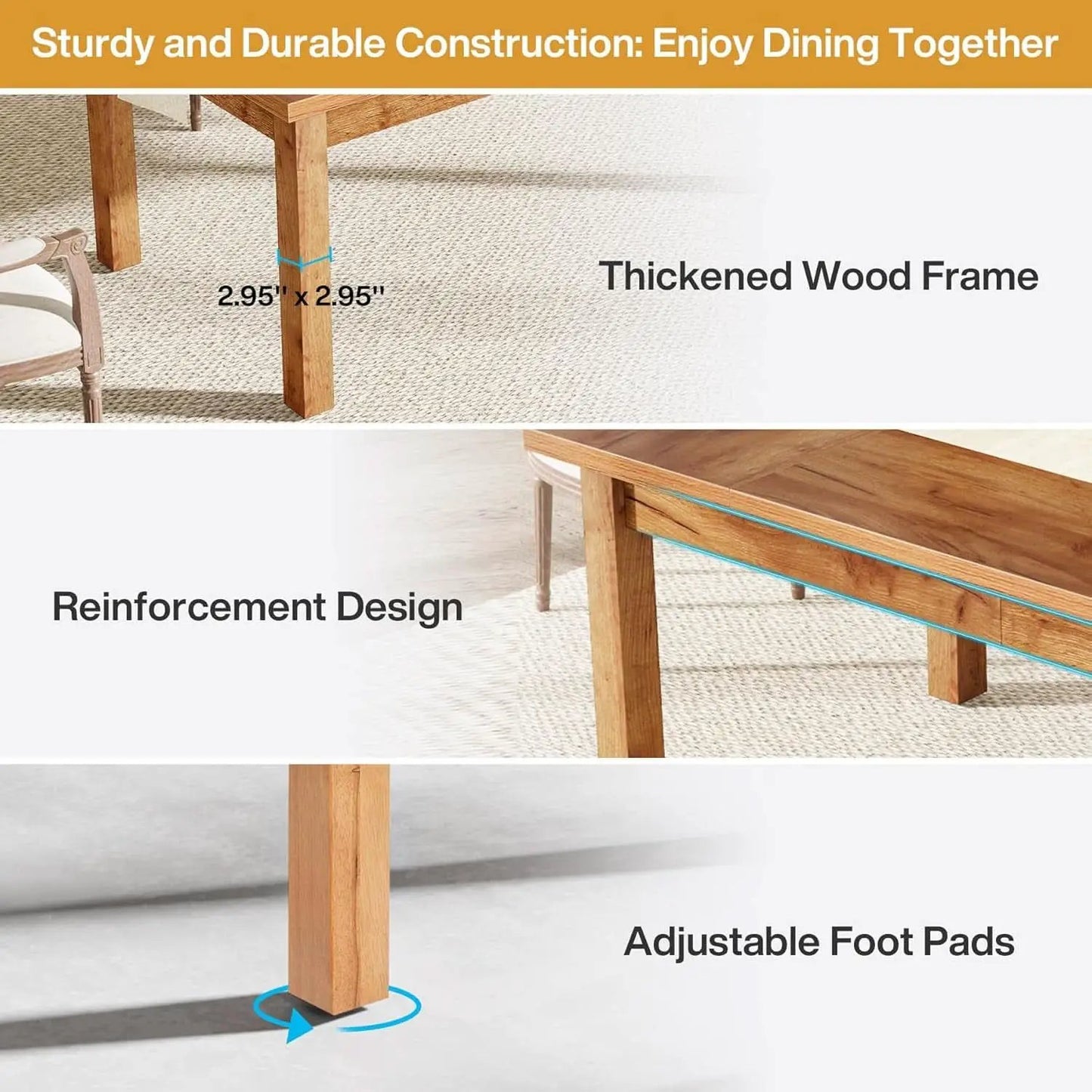 70.87 Inch Wood Dining Table Farmhouse Thickened Legs from PriceLows™
