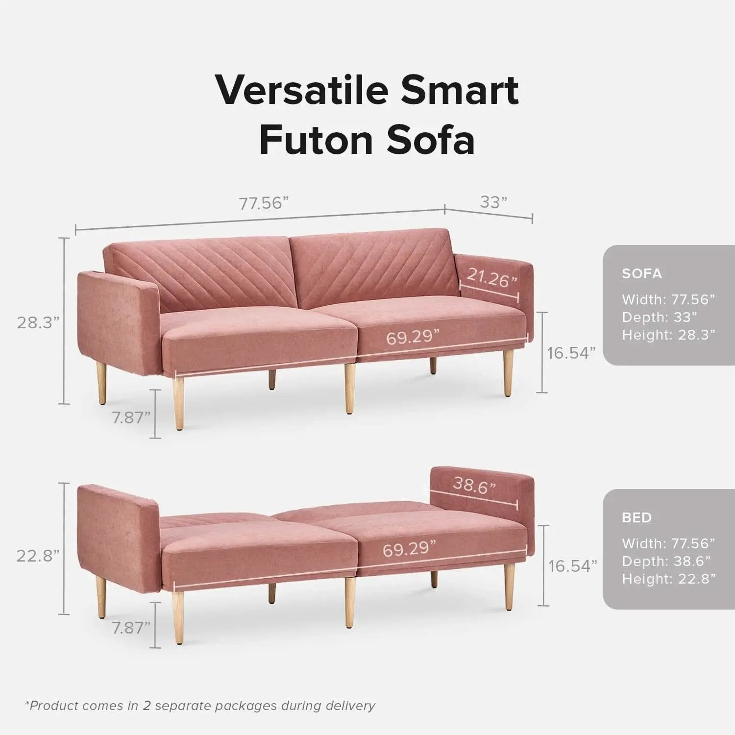 Chloe Futon Sofa Bed With Adjustable Back And Tapered Legs from PriceLows™