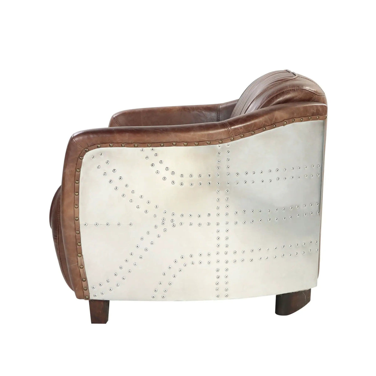 Brancaster Grain Leather Loveseat | 37 x 50 x 31 in | Leather & Aluminum | Brown