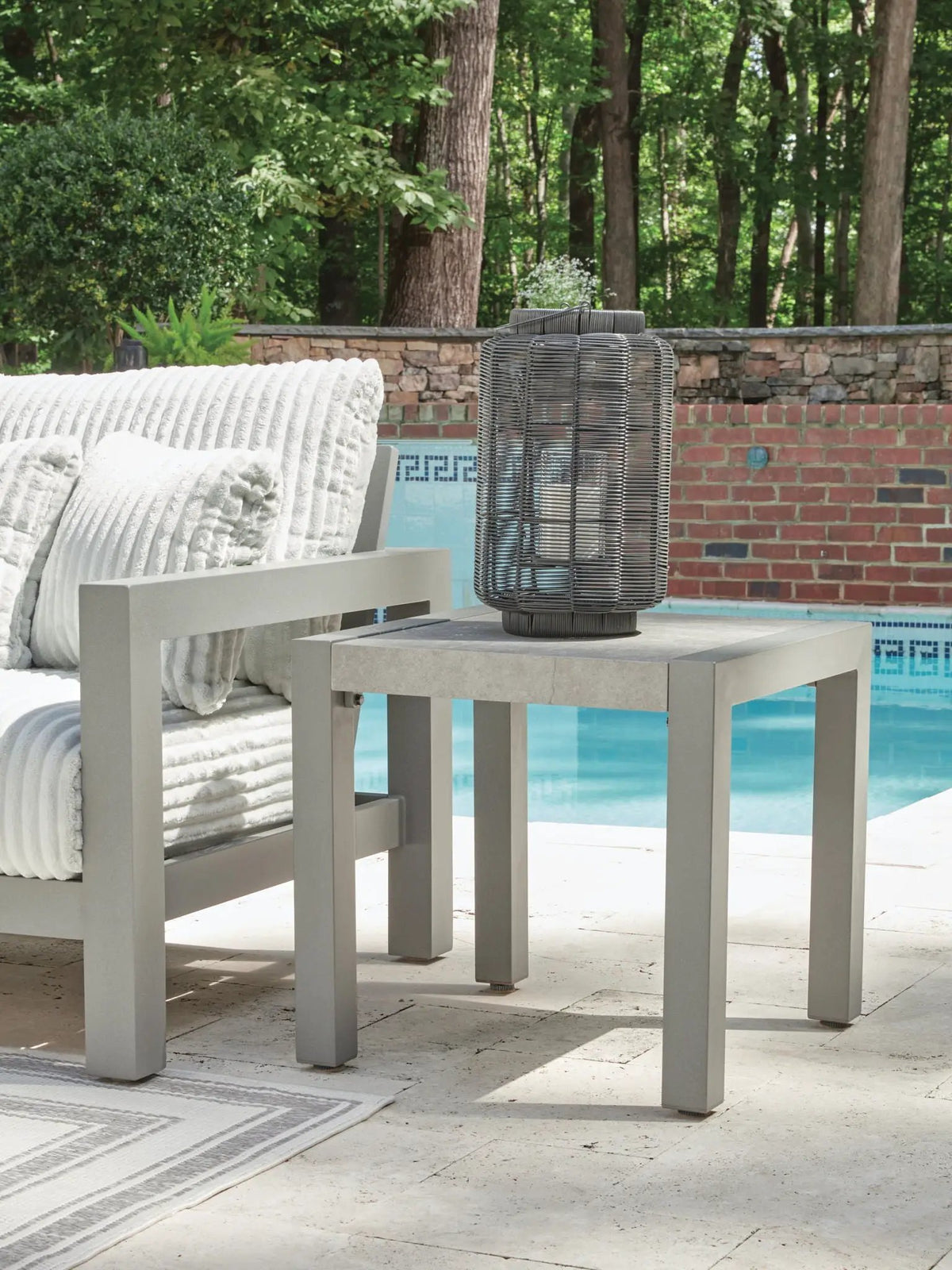 Hurley Park Outdoor Coffee Table | 48 Inch Width | Sleek Aluminum Frame | Natural Beauty