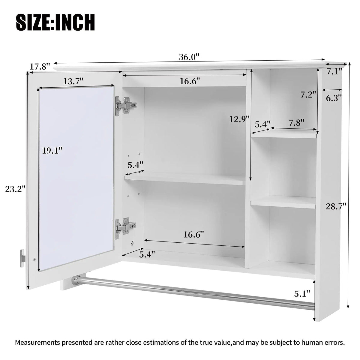 Wall Mounted Mirror Cabinet | Soft Close Door | Adjustable Shelf | Towel Bar
