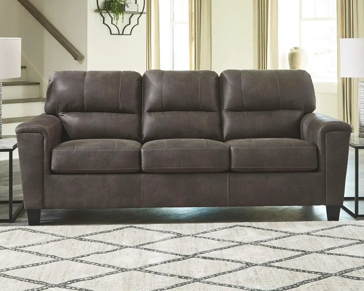 Queen Faux Leather Contemporary Sleeper Couch Gray from PriceLows™